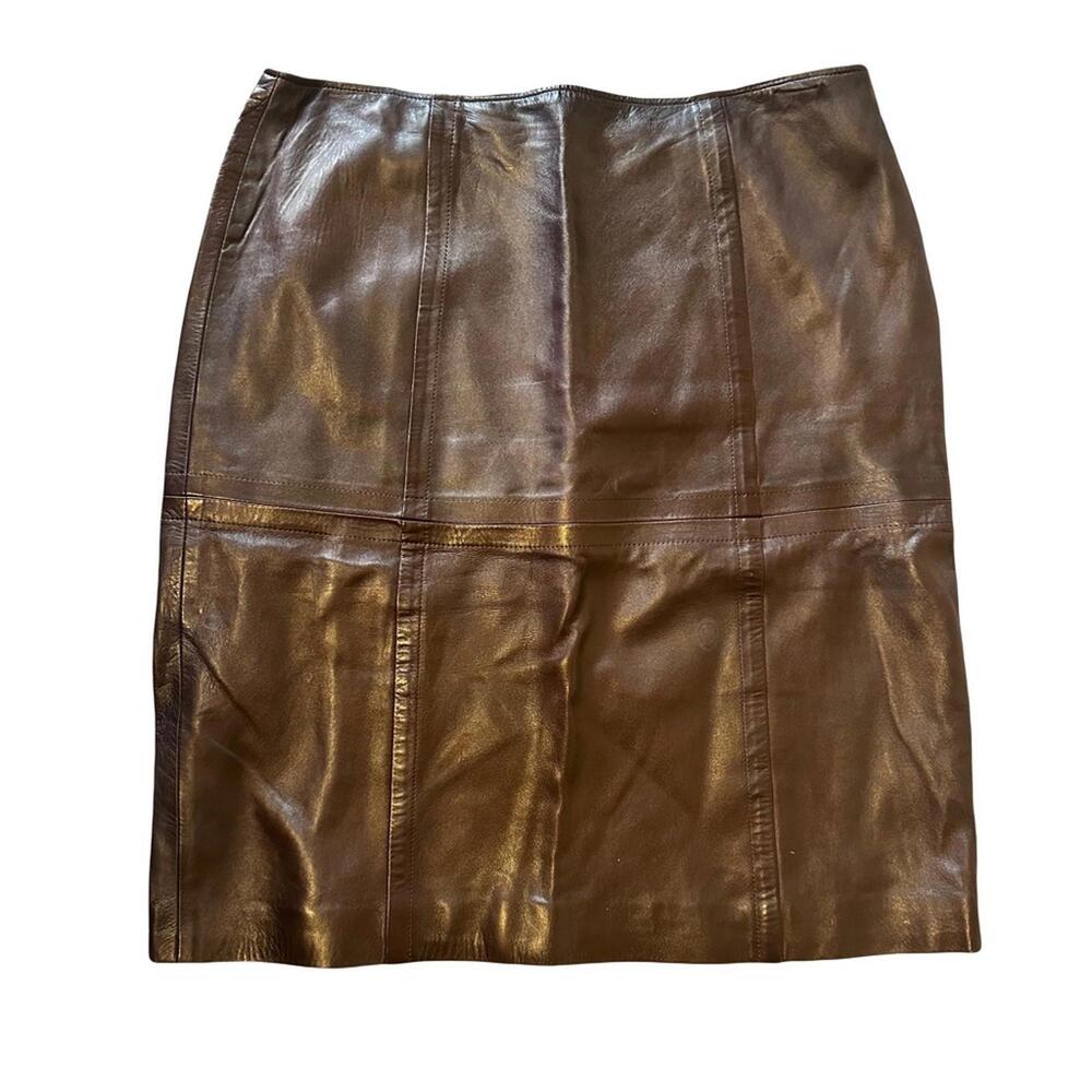 St. John Collection Chocolate Brown Leather Pencil Skirt size 12
